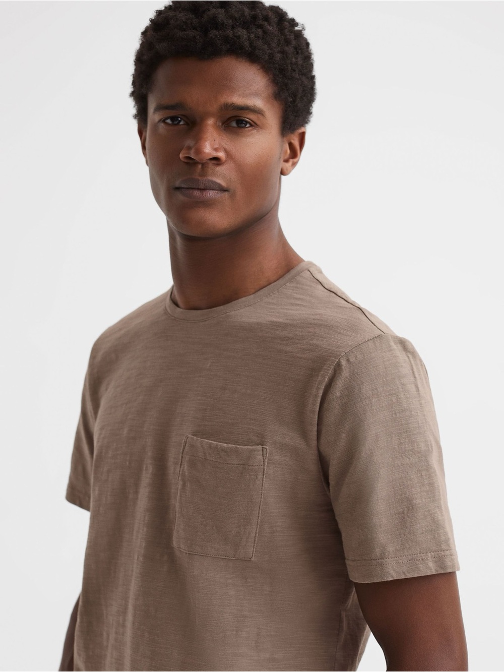 NWT PAIGE Men's Kenneth Crewneck Tan Beige Pocket Tee Size L